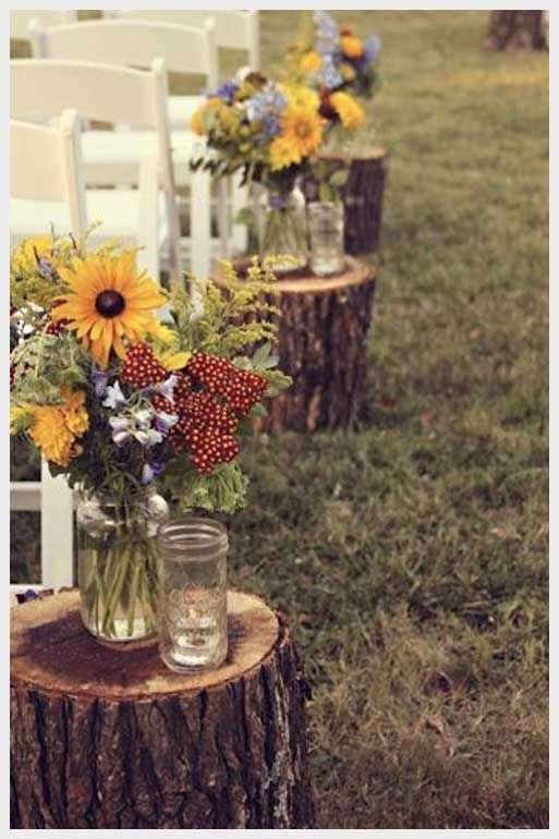 decoração com flores do campo para casamento ao ar livre